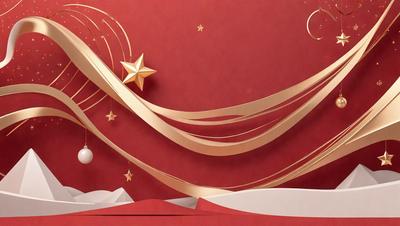 The primary subject of the image is a red background with a gold star pattern. The setting is a red wall, and the visual style is a combination of digital art and illustration. The dominant colors are red and gold, creating a warm and festive atmosphere.